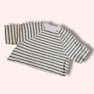 Universal Thread Striped Crop Top - Cream, Black, Orange